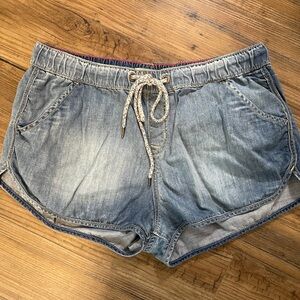 Roxy Light Blue Denim Drawstring Bike Shorts